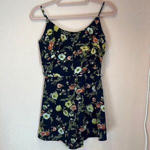 Navy Blue Floral Romper - Forever 21 small